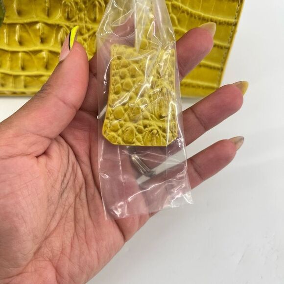 Yellow Croc Embossed Faux Leather Structured Satchel – Medium Top Handle Bag - Picture 14 of 17